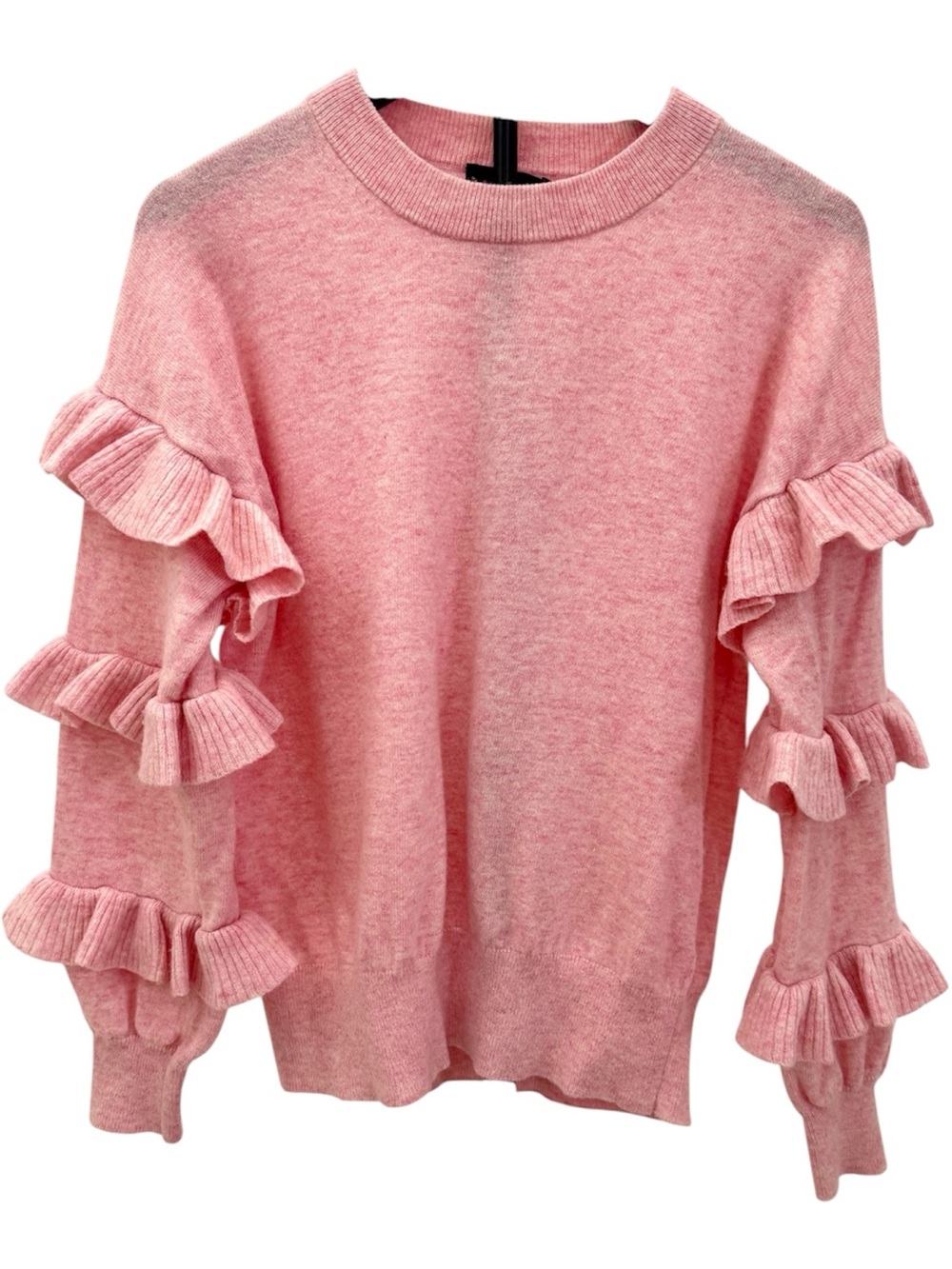 J. Crew Pink Ruffle Sleeve Crewneck Sweater